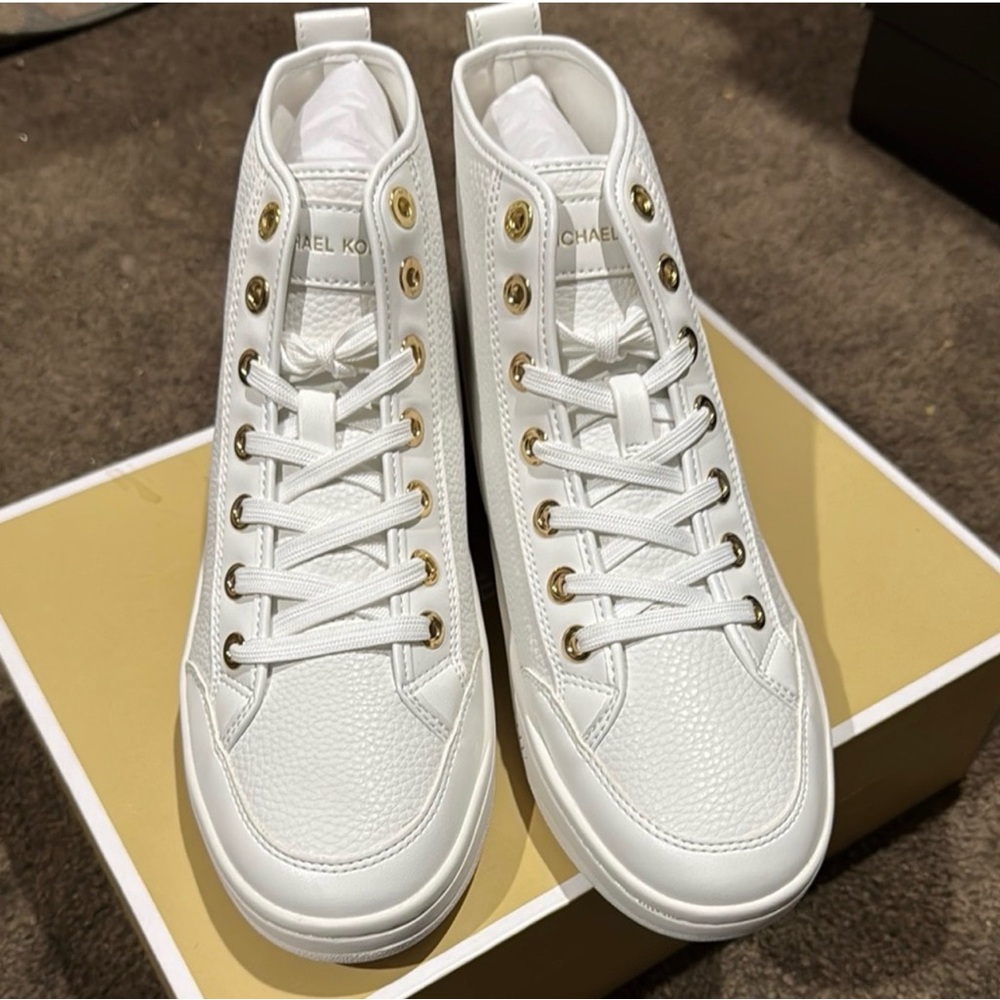 Michael Kors Shea White and Gold High-Top Sneakers - Picture 2 of 4